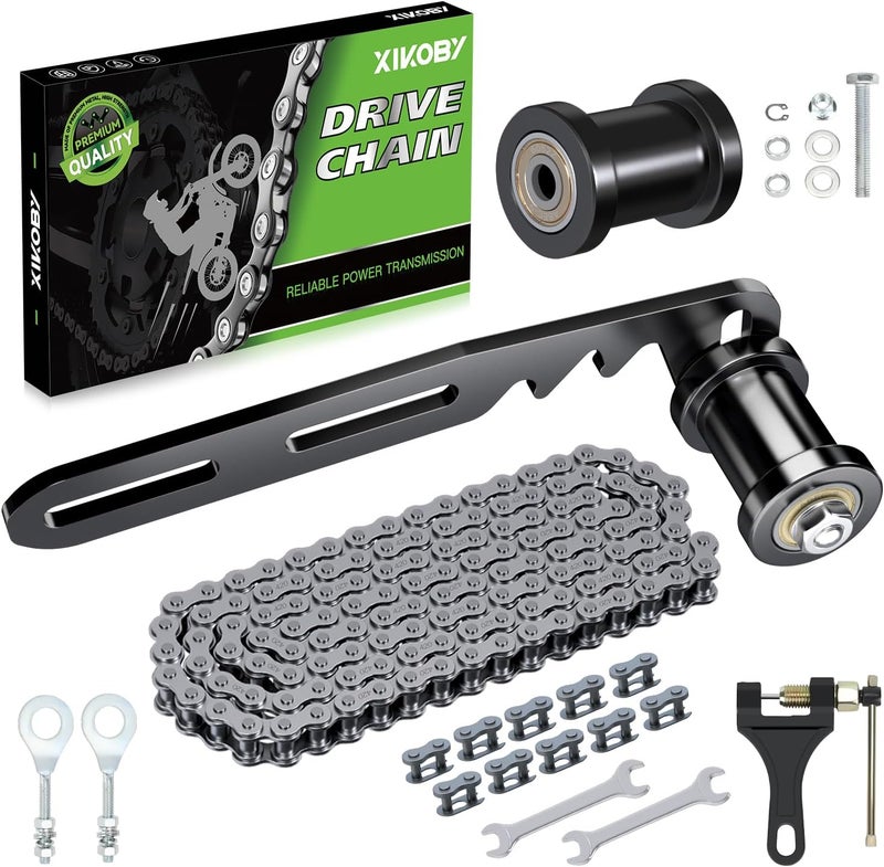 XIKOBY Mini Bike Chain Tensioner Adjuster Bracket & 420 Chain 132 Links Compatible with Coleman CT200U BT200X CT200U-EX Predator 212cc 196cc 6.5HP Mini Bike Parts with Master Link 8mm Chain Roller - Image 1